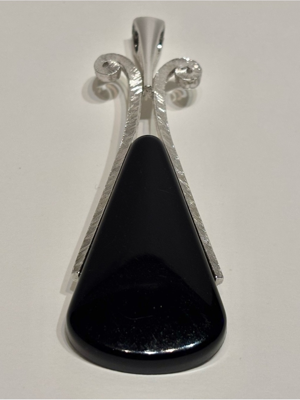 Vintage Avon Ebony Teardrop Black Silver Tone Necklace Pendant
